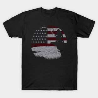 Bigfoot Fishing American Flag T-Shirt